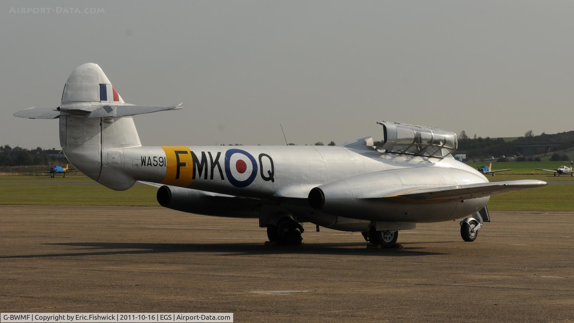 G-BWMF, 1949 Gloster Meteor T.7 C/N G5/356460, 2. WA591 - making its first Public flying display appearance at Duxford's Autumn Air Show, October 2011