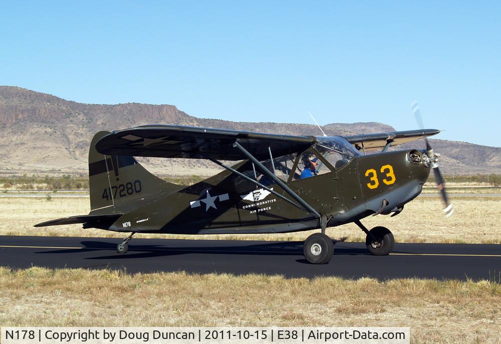 N178, 1945 Stinson L-5 Sentinel C/N 3571, Seen here participating in the 100th anniversary of the Alpine-Casparis Airport in Alpine, Texas.
