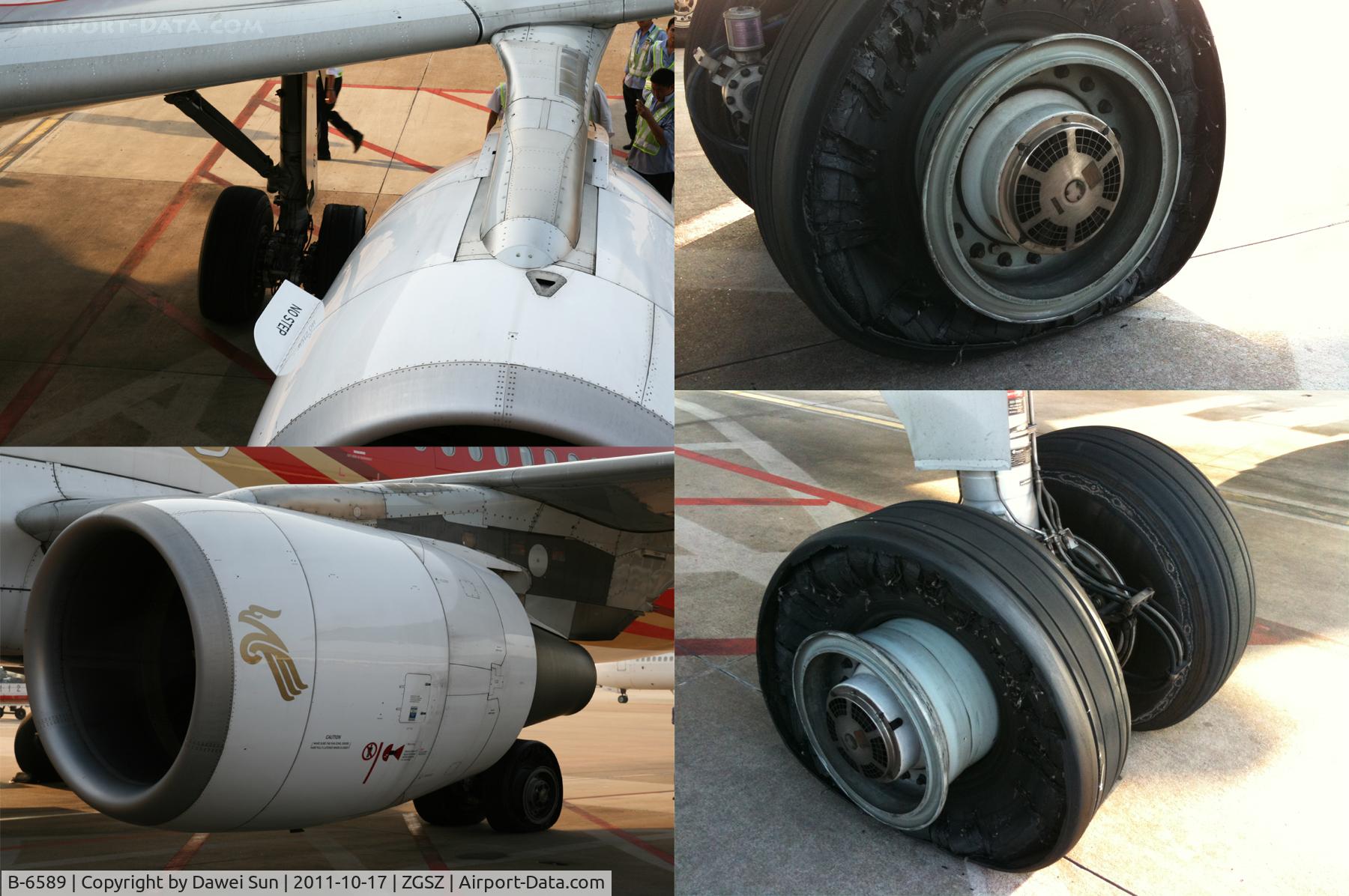 B-6589, 2009 Airbus A320-214 C/N 4028, flat tire