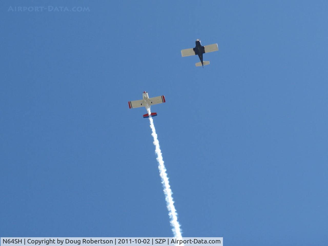 N64SH, 2004 Vans RV-6A C/N 001 (N64SH), 2004 Hoang VAN's RV-6A, Lycoming O-360-A1A 180 Hp, high speed arrival pass over SZP with smoke and N925DG Gorton VAN's RV-6 in echelon formation- a twofer!
