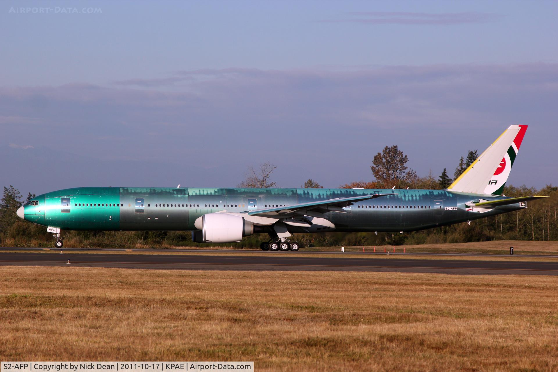 S2-AFP, 2011 Boeing 777-3E9/ER C/N 40123, KPAE/PAE Boeing 217 taxiing for the 34L departure this morning.