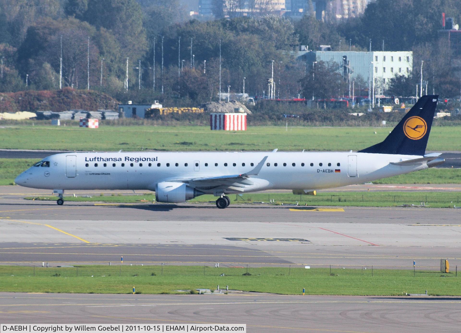 D-AEBH, 2011 Embraer 195LR (ERJ-190-200LR) C/N 19000447, Taxi to the runway of Schiphol Airport