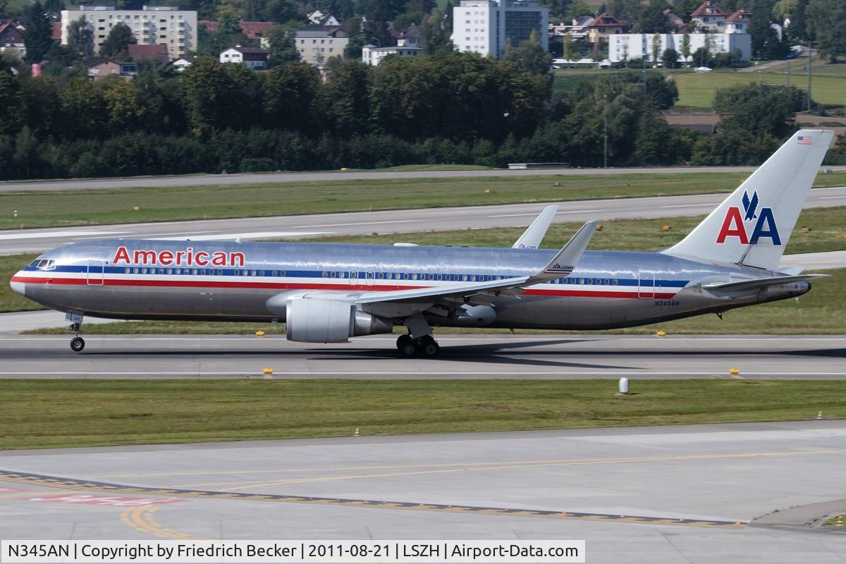 N345AN, 2003 Boeing 767-323(ER) C/N 33084, departure from Zürich