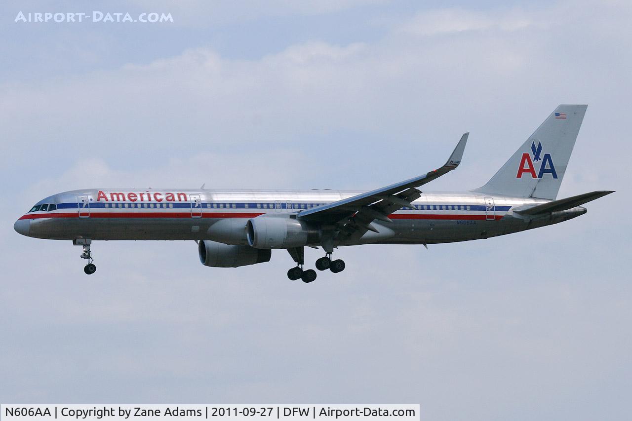N606AA, 1996 Boeing 757-223 C/N 27057, At American Airlines landing at DFW Airport.