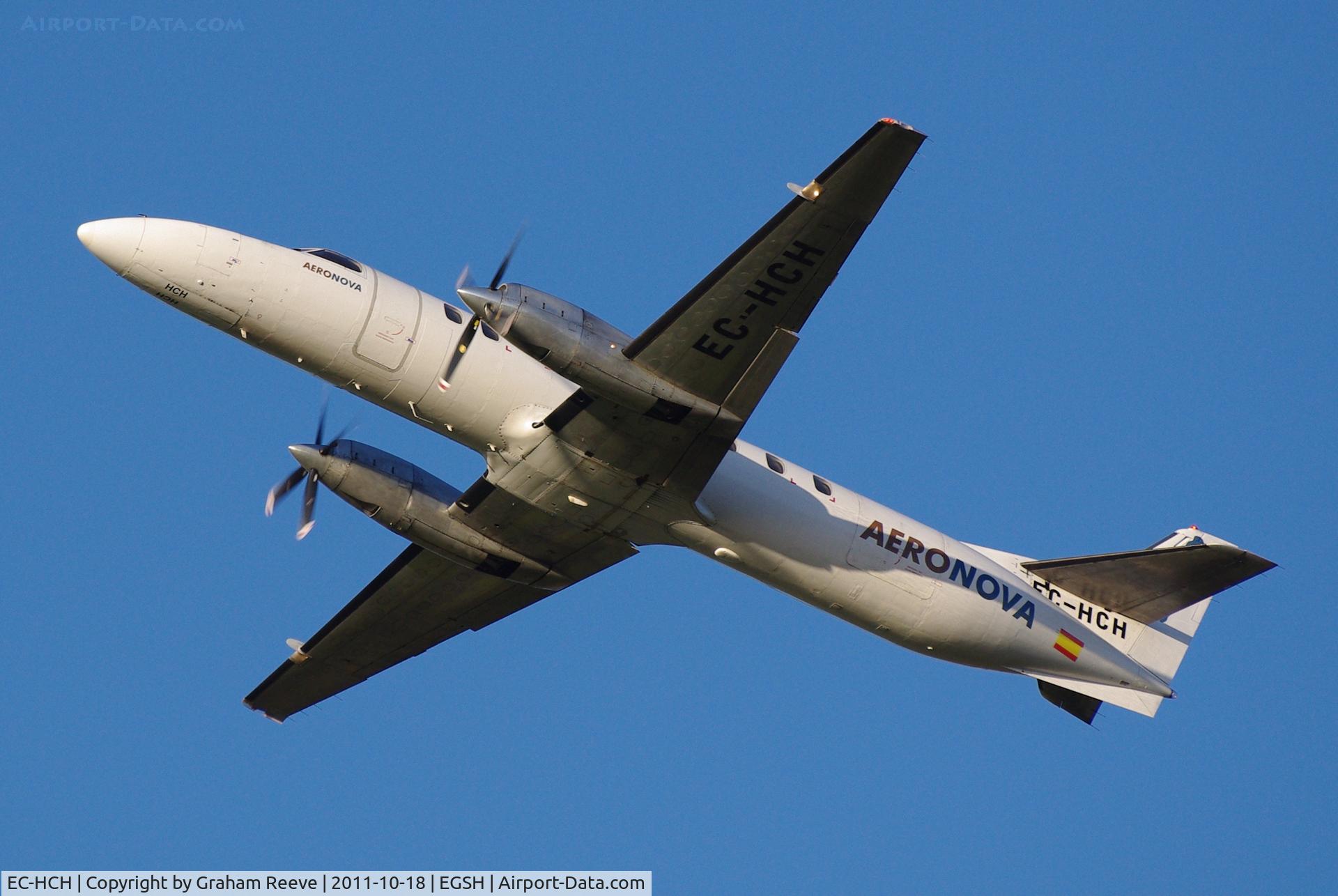 EC-HCH, 1986 Swearingen SA-226T Metro III C/N AC-658B, Departing from Norwich.