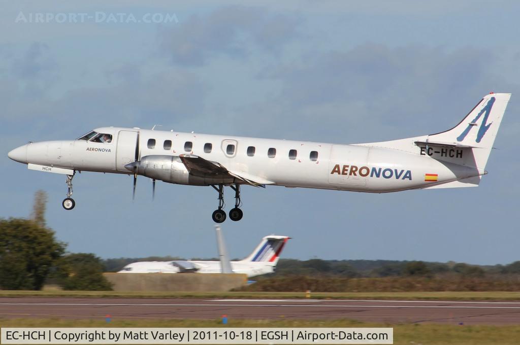 EC-HCH, 1986 Swearingen SA-226T Metro III C/N AC-658B, About to touch down at EGSH.