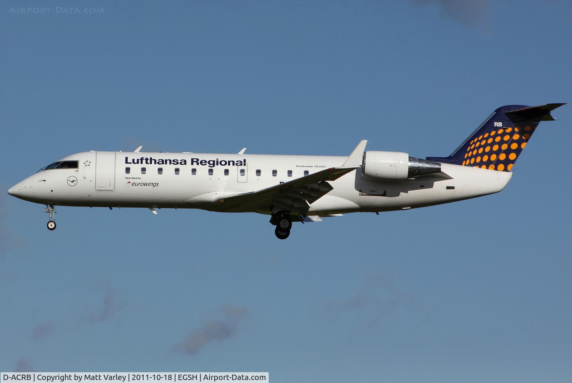 D-ACRB, 2001 Canadair CRJ-200ER (CL-600-2B19) C/N 7570, Arriving at EGSH for spray.