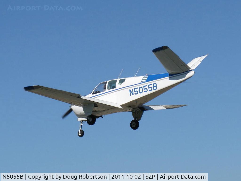 N5055B, 1955 Beech F35 Bonanza C/N D-4331, 1955 Beech F35 BONANZA, Lycoming O-360 conversion-unusual, landing Rwy 22