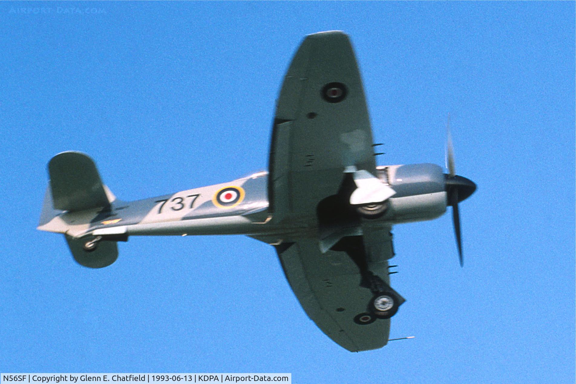 N56SF, 1949 Hawker Sea Fury FB.11 C/N 37733, On approach to runway19R fly close to the old control tower.  35mm slide