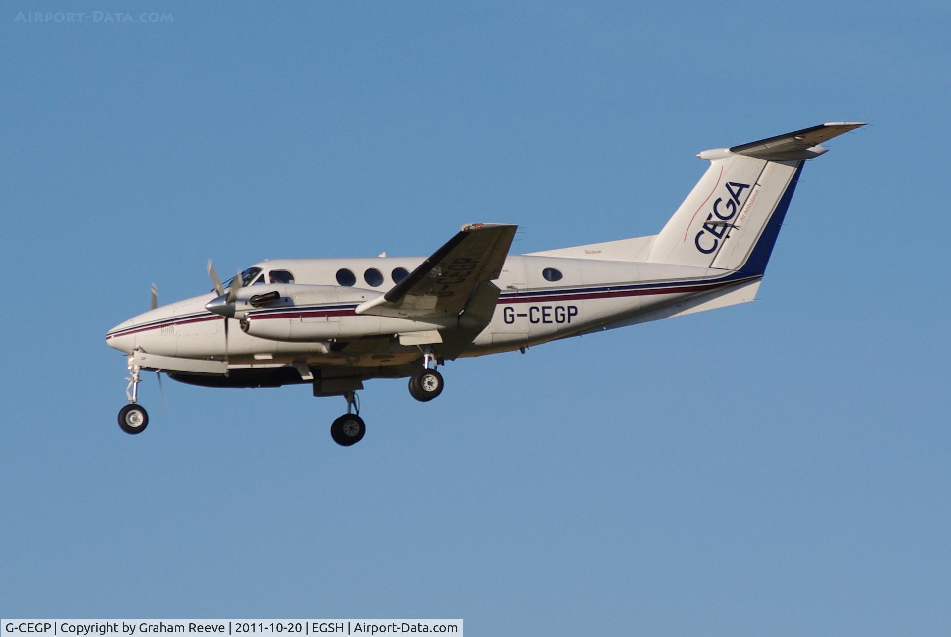 G-CEGP, 1980 Beech 200 Super King Air C/N BB-726, About to touch down.