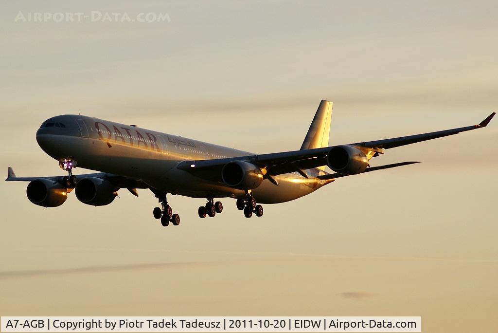 A7-AGB, 2005 Airbus A340-642X C/N 715, landing at EIDW