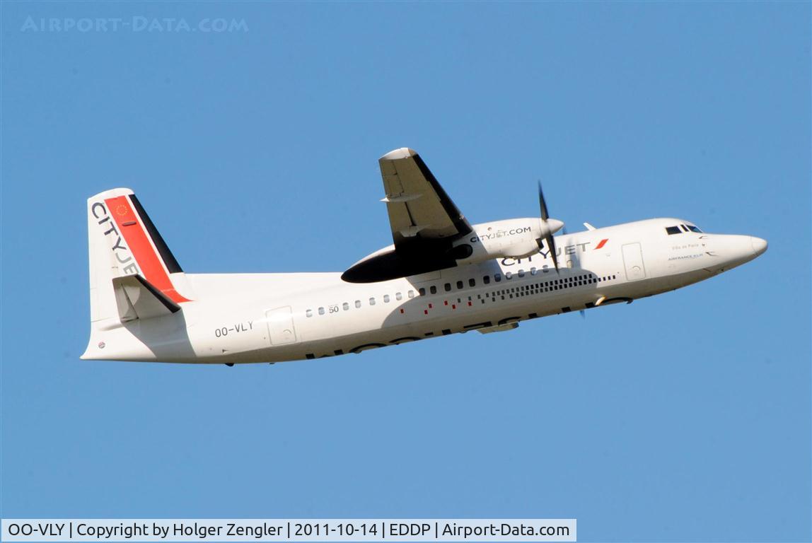 OO-VLY, 1990 Fokker 50 C/N 20181, Climbing up after leaving LEJ on rwy 08L.