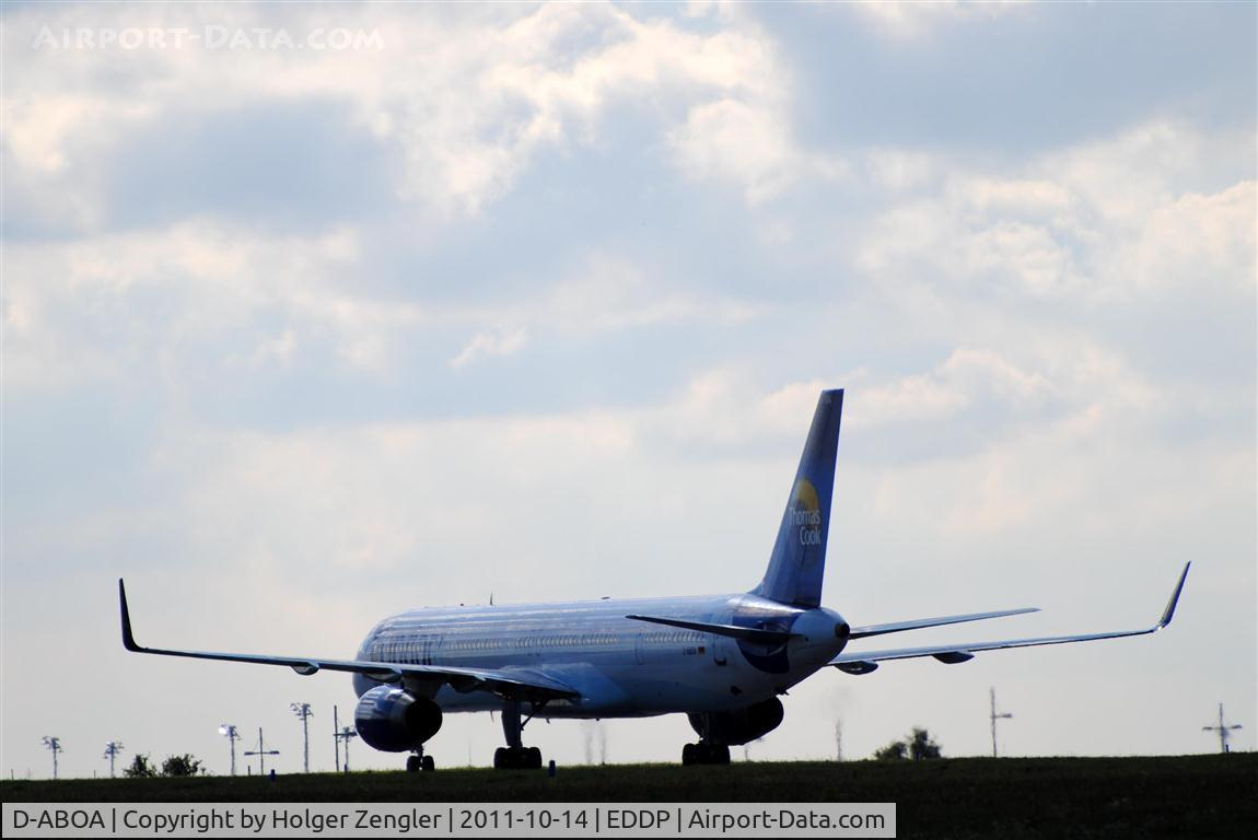 D-ABOA, 1998 Boeing 757-330 C/N 29016, Taxiing to eastern highway bridge after landing on southern runway 08L
