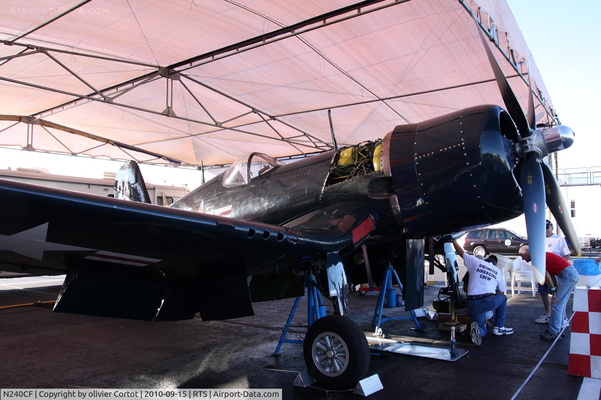 N240CF, 1945 Vought F4U-4 Corsair C/N 9513, working on the bird, Reno 2010