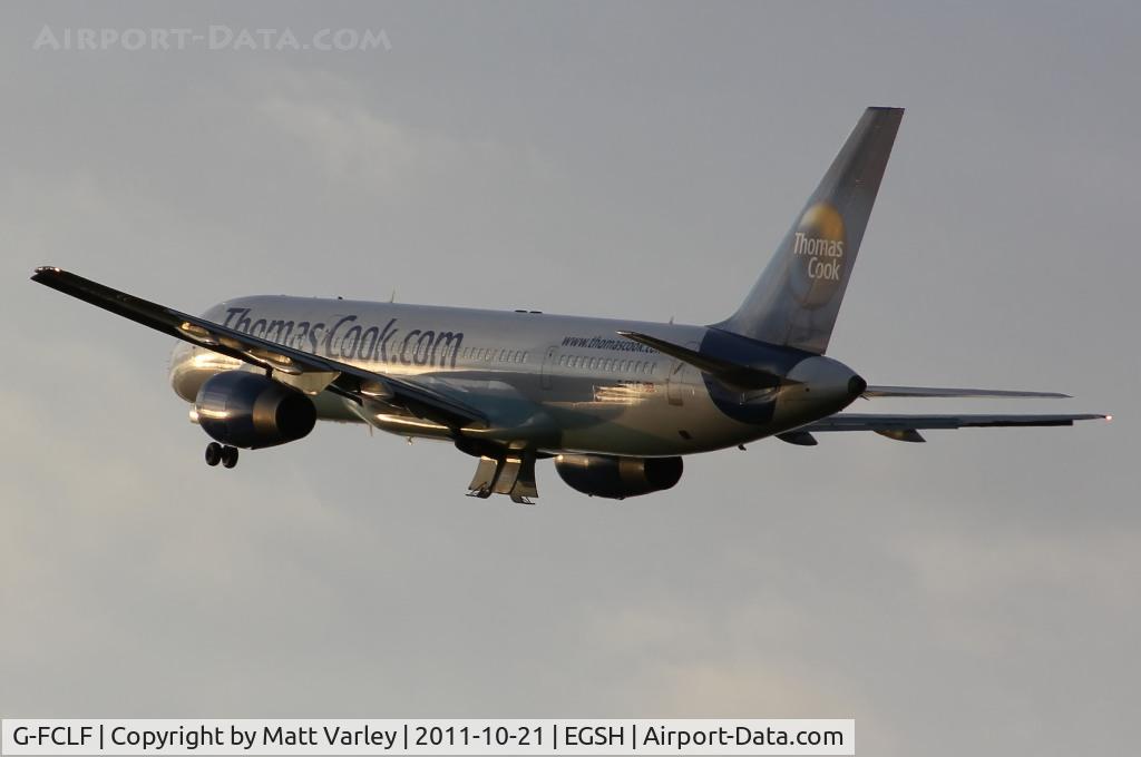G-FCLF, 1999 Boeing 757-28A C/N 28835, Departing into the evening sun.