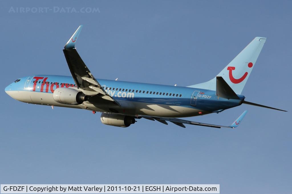 G-FDZF, 2008 Boeing 737-8K5 C/N 35138, Climbing away from EGSH.