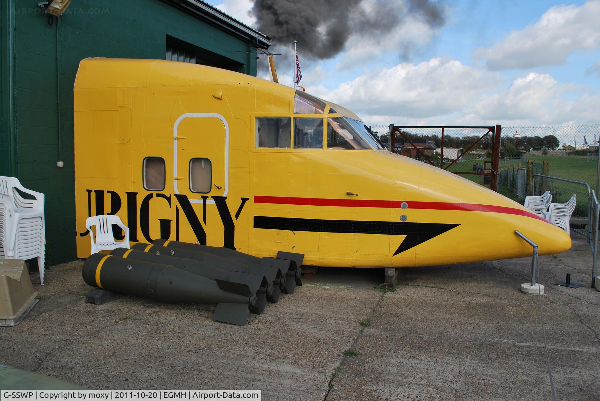 G-SSWP, 1979 Short 330-200 C/N SH.3030, Short SD3-30 shed, front section painted in Aurigny Airlines colour scheme. At the Manston history museum.