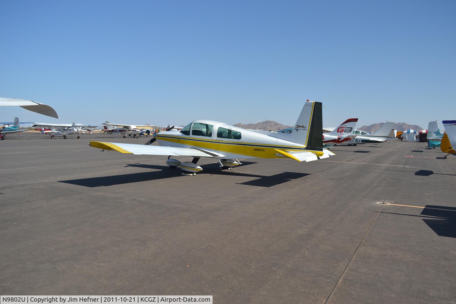 N9802U, 1976 Grumman American AA-5A Cheetah C/N AA5A0202, 02U parked at KCGZ for Copperstate Fly-in 2011
Aircraft is based at 57AZ La Cholla Airpark, Tucson, AZ