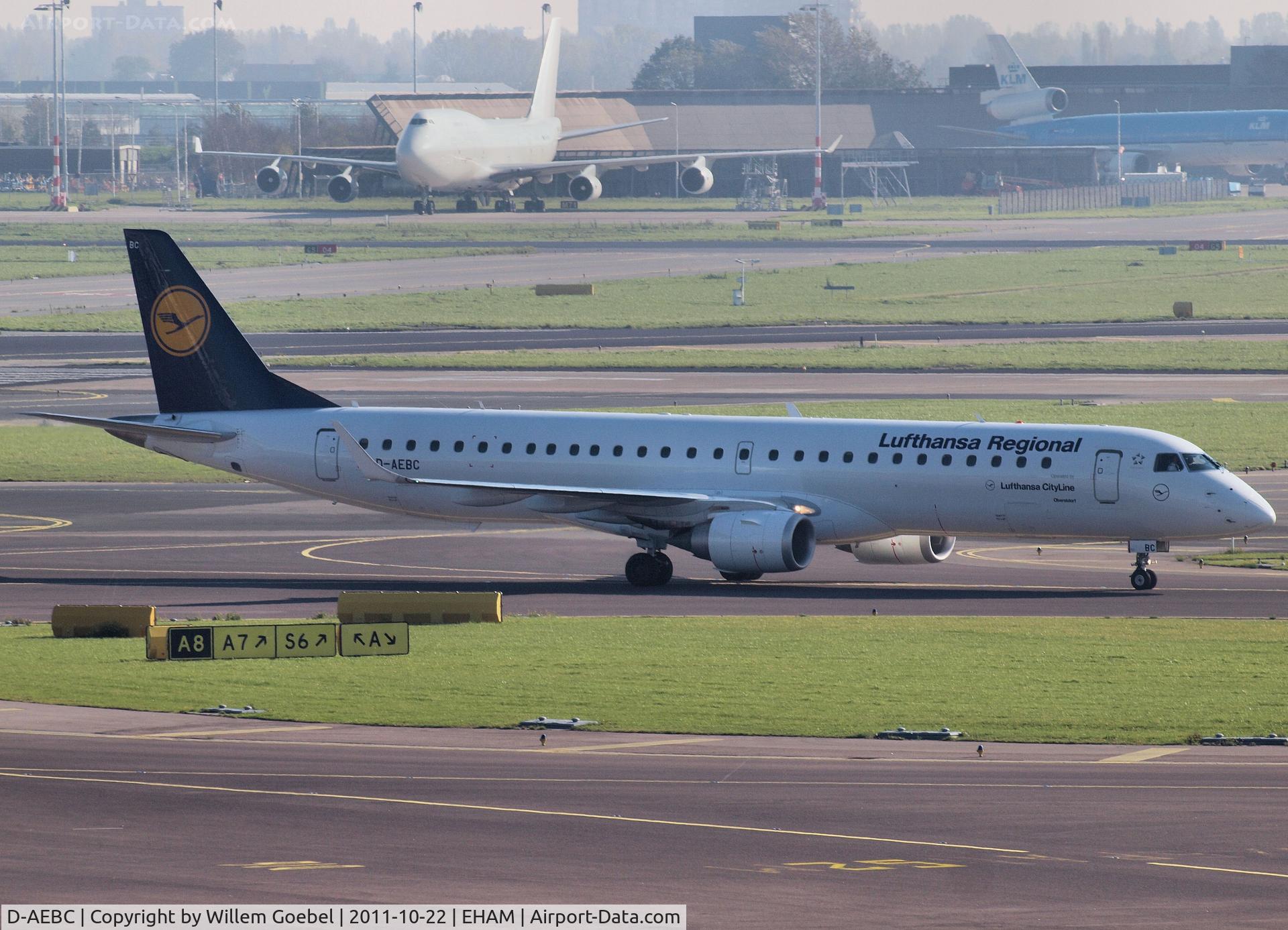 D-AEBC, 2009 Embraer 195LR (ERJ-190-200LR) C/N 19000320, Arrival on Schiphol Airport