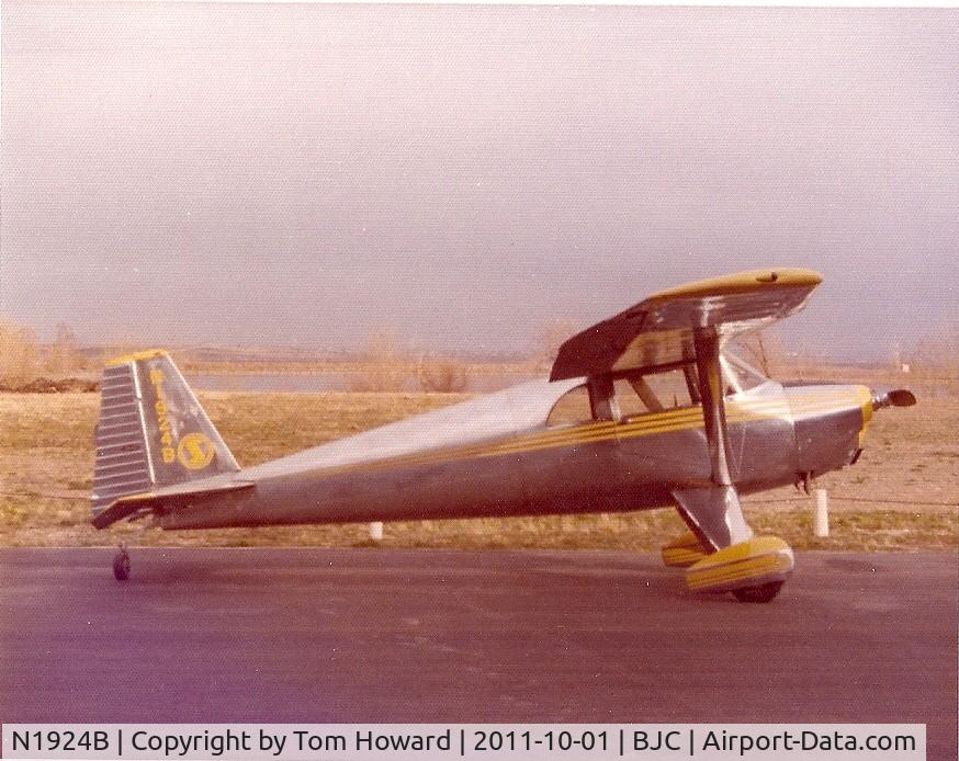 N1924B, 1948 Luscombe 8F Silvaire C/N 6351, Fall of 1976 Jefferson County Airport Broomfield Colorado. Complete rebuild by Thomas and Brian Howard. For more info photos etc, email- alaskanking@gmail.com
