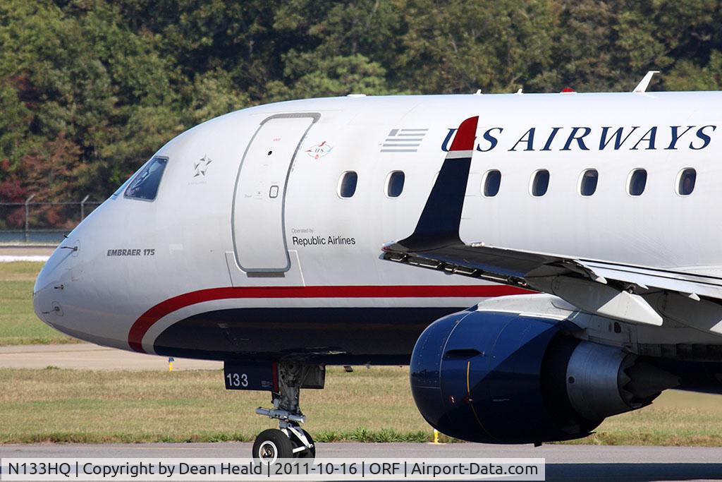 N133HQ, 2008 Embraer 175LR (ERJ-170-200LR) C/N 17000217, US Airways Express (Republic Airlines) N133HQ (FLT RPA3255) taxiing to RWY 23 via Taxiway 
