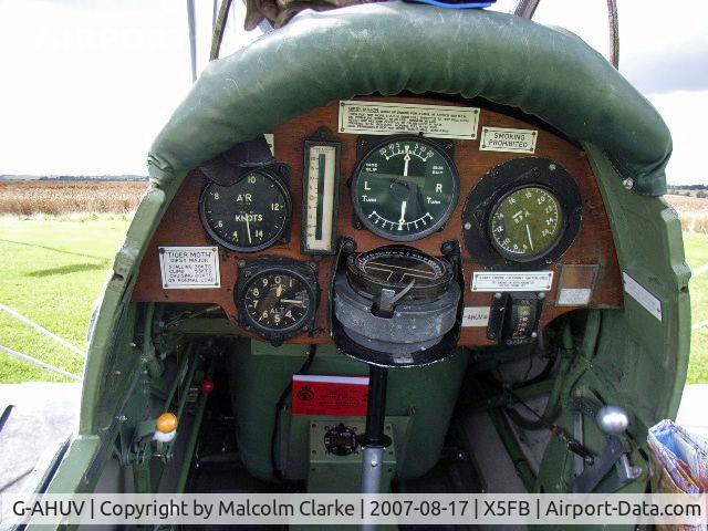 G-AHUV, 1939 De Havilland DH-82A Tiger Moth II C/N 3894, Rear cockpit. De Havilland DH-82A Tiger Moth, Fishburn Airfield, August 2011.