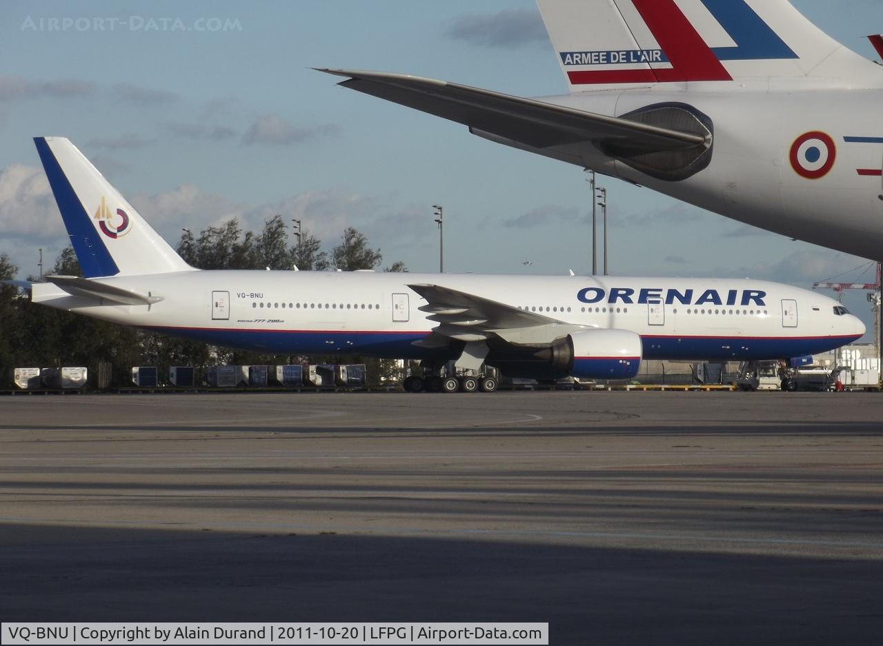 VQ-BNU, 1999 Boeing 777-2Q8/ER C/N 29908, C/N 229 had been towed to Sierra remote ramp in anticipation of the delivery to Orenair(Orenburg Airlines). The former Air Austral fleet member (F-OPAR) was ferried from CDG to REN on the next morning.