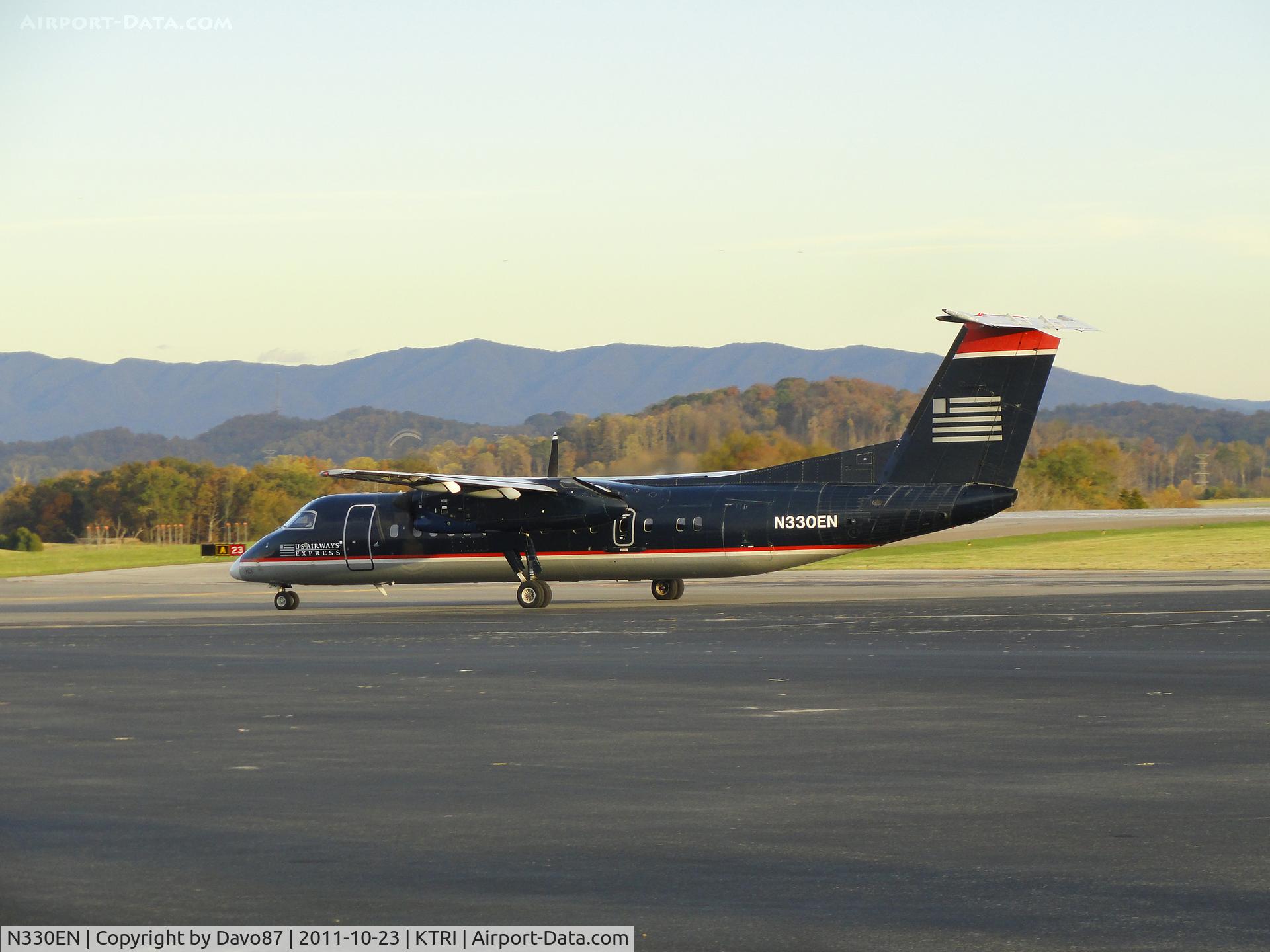 N330EN, 1991 De Havilland Canada DHC-8-311 Dash 8 C/N 274, Leaving Tri-Cities Airport (KTRI) in Blountville, TN on October 23, 2011.