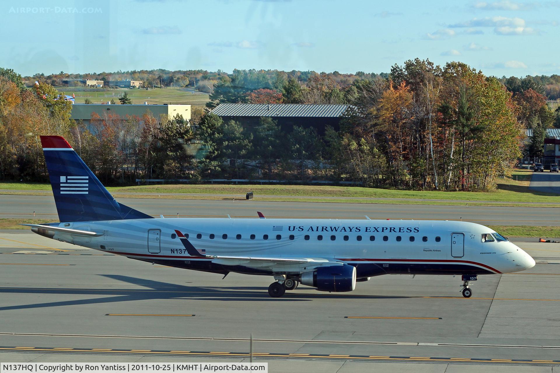 N137HQ, 2008 Embraer 175LR (ERJ-170-200LR) C/N 17000231, Arriving gate 8, Manchester-Boston Regional Airport, Manchester, NH