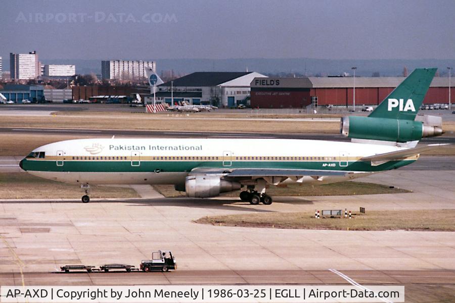 AP-AXD, 1974 Douglas DC-10-30 C/N 46940, taxiing past the Queen's Building