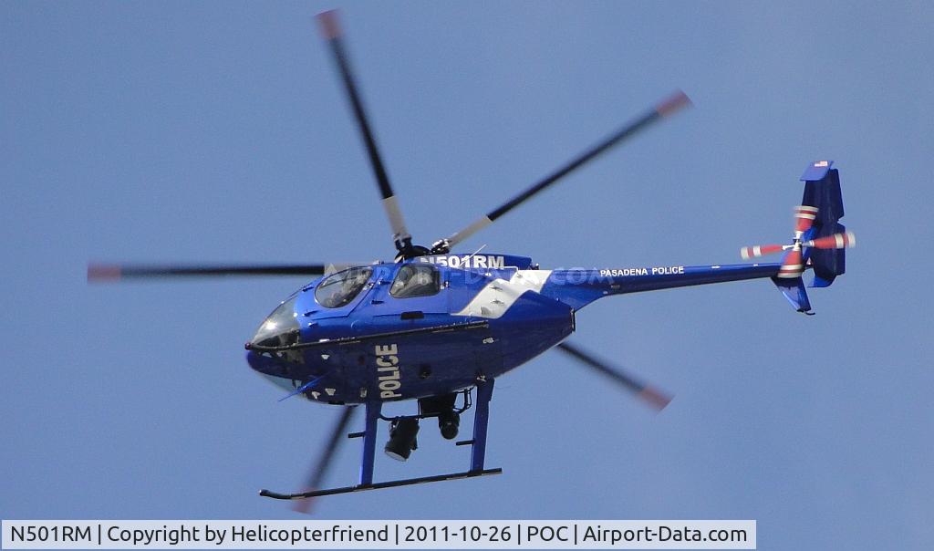 N501RM, 2009 MD Helicopters 369E C/N 0598E, Passing near the house while assisting Pomona PD