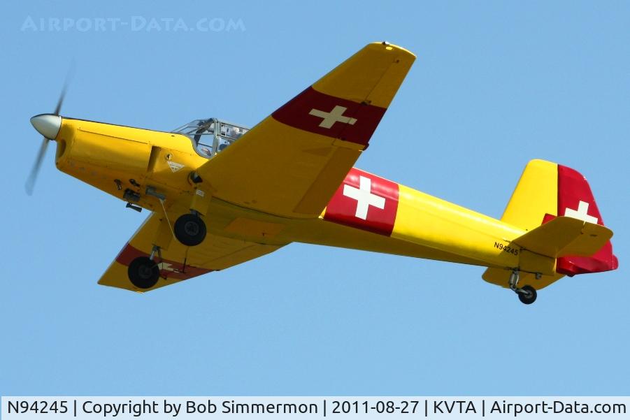 N94245, 1949 Bucker Bu-181 Bestmann C/N 25145, Departing the EAA fly-in at Newark, Ohio