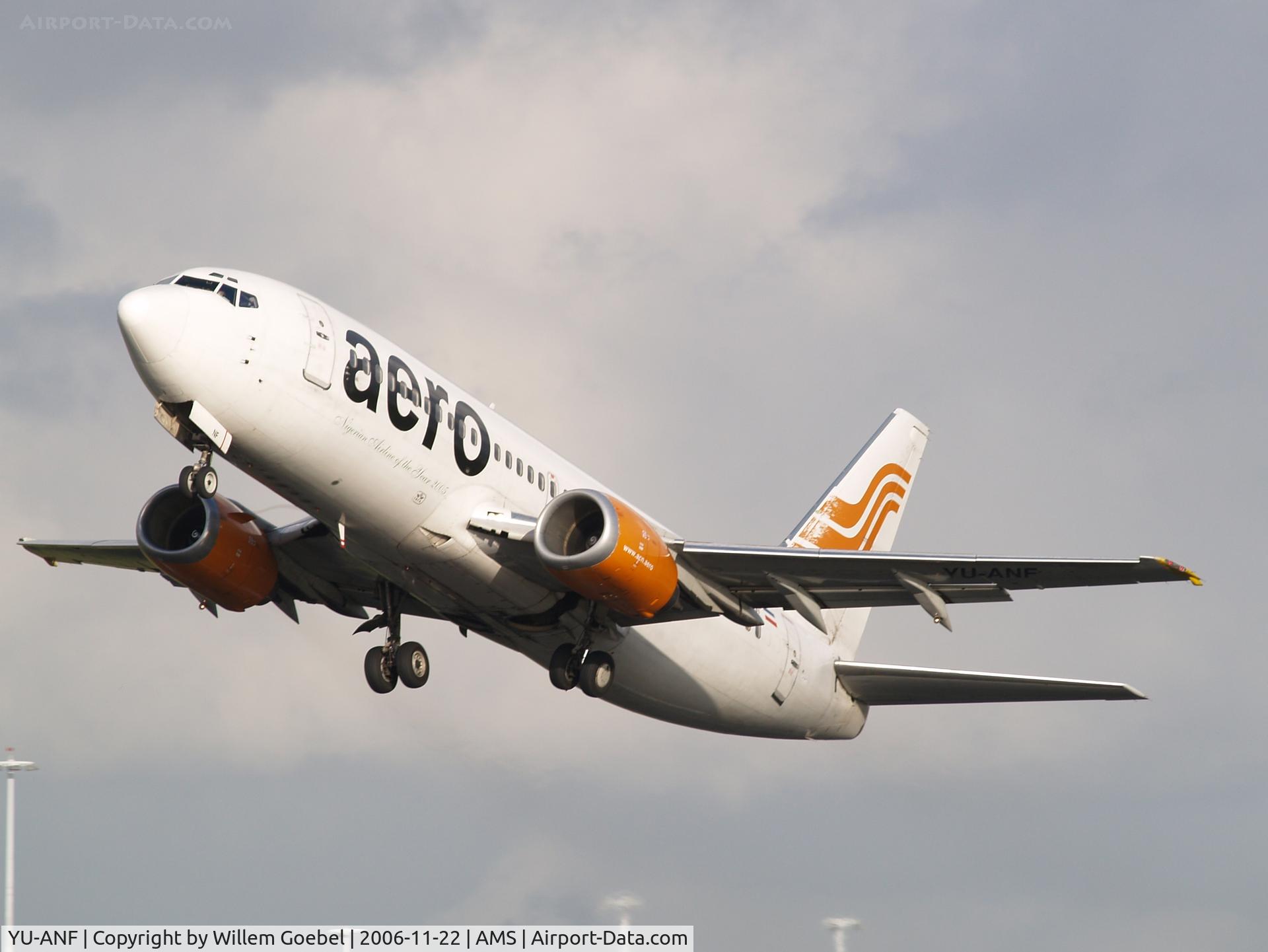 YU-ANF, 1985 Boeing 737-3H9 C/N 23330/1136, Take off from Schiphol Airport