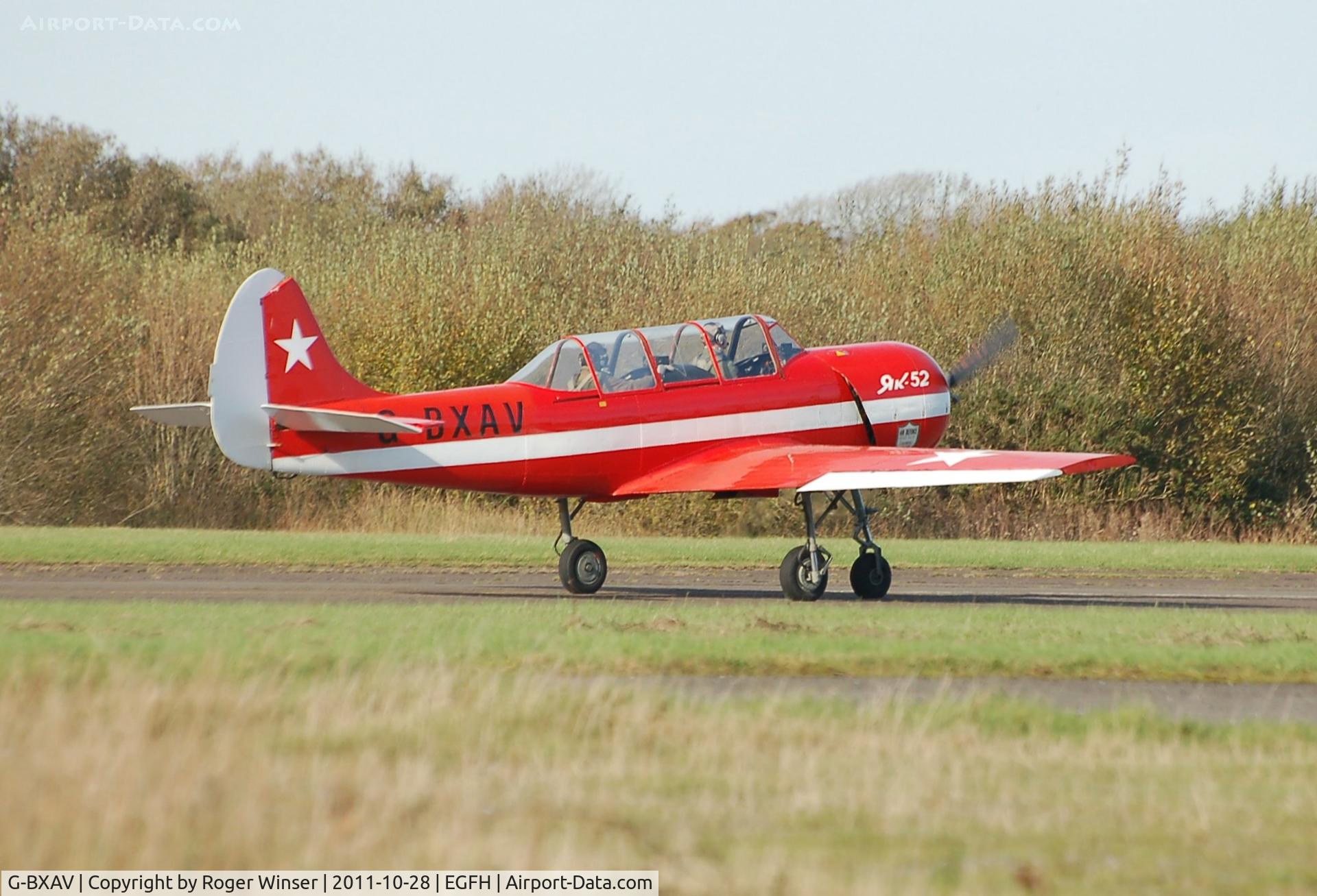 G-BXAV, 1991 Yakovlev (Aerostar) Yak-52 C/N 9111608, Taxying prior to take off. Re-registered G-SPUT on 18th June 2012.