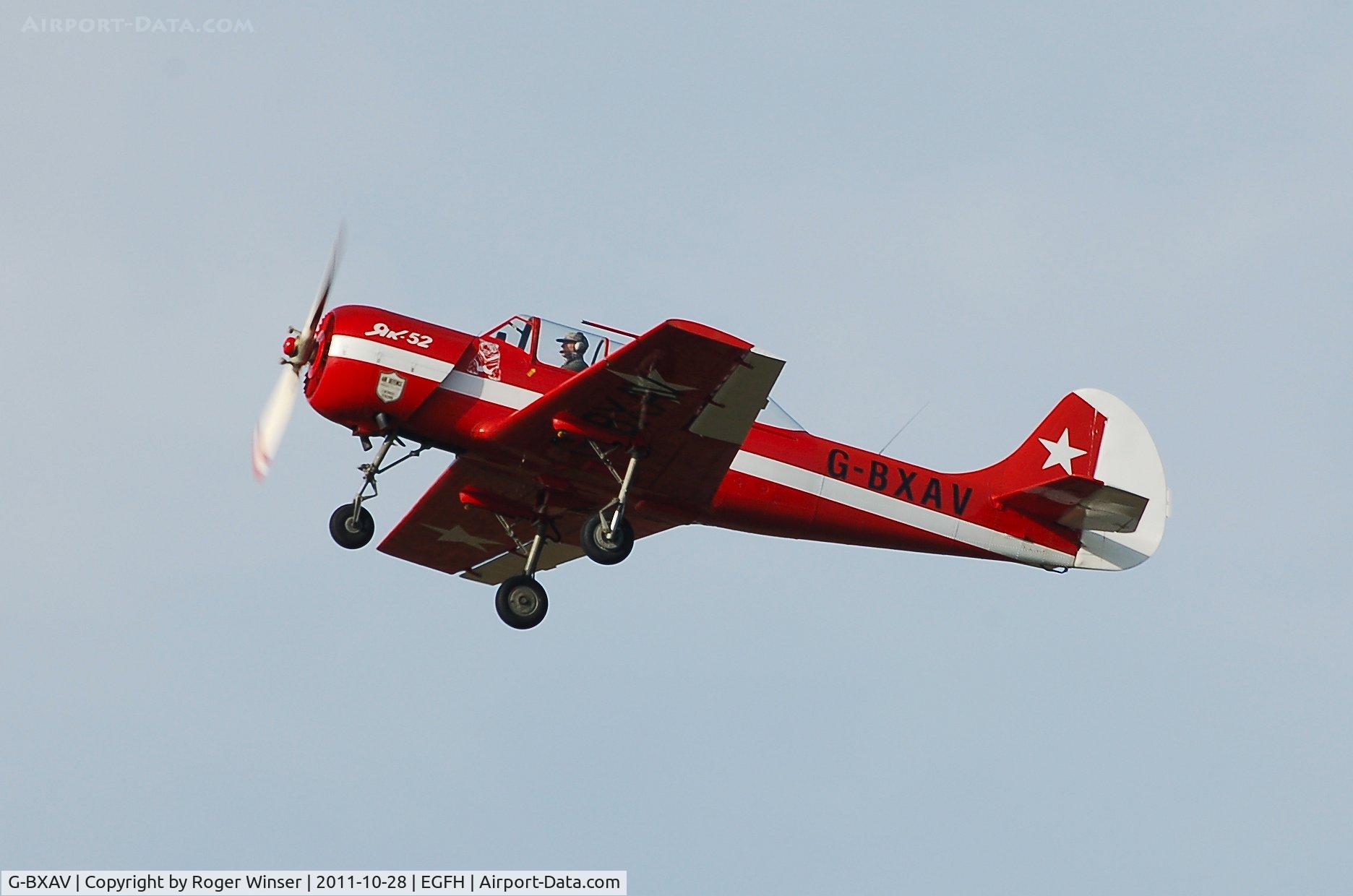 G-BXAV, 1991 Yakovlev (Aerostar) Yak-52 C/N 9111608, Departing Runway 22. Re-registered G-SPUT on 18th June 2012.