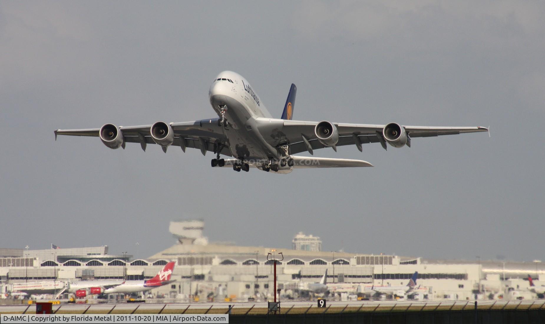 D-AIMC, 2010 Airbus A380-841 C/N 044, For #35,000 - Lufthansa A380 lifting off from Miami