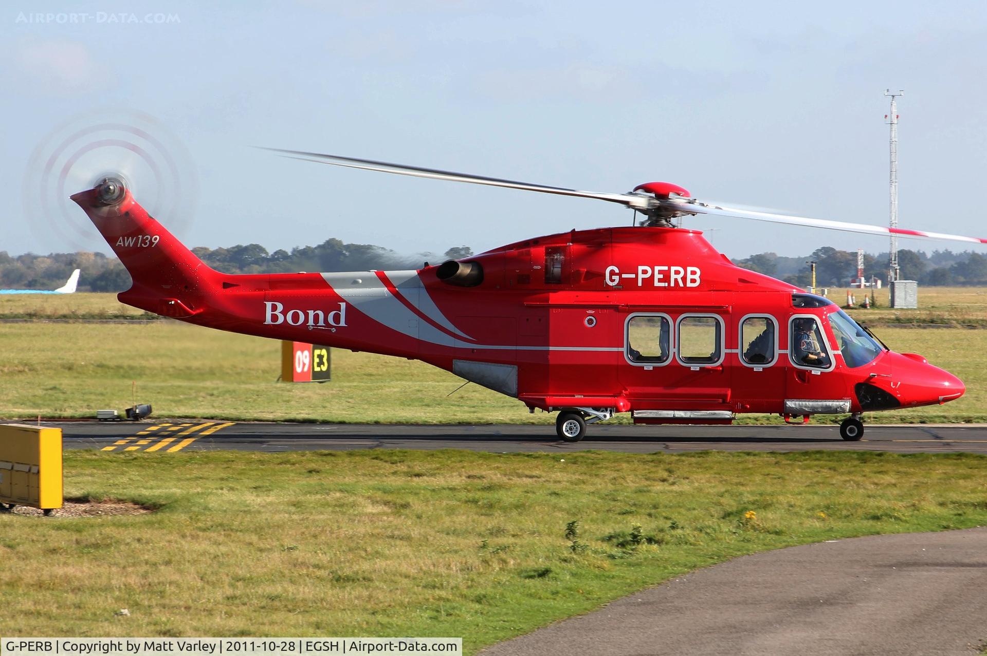 G-PERB, 2011 AgustaWestland AW-139 C/N 41261, Bond 8 arriving at EGSH.