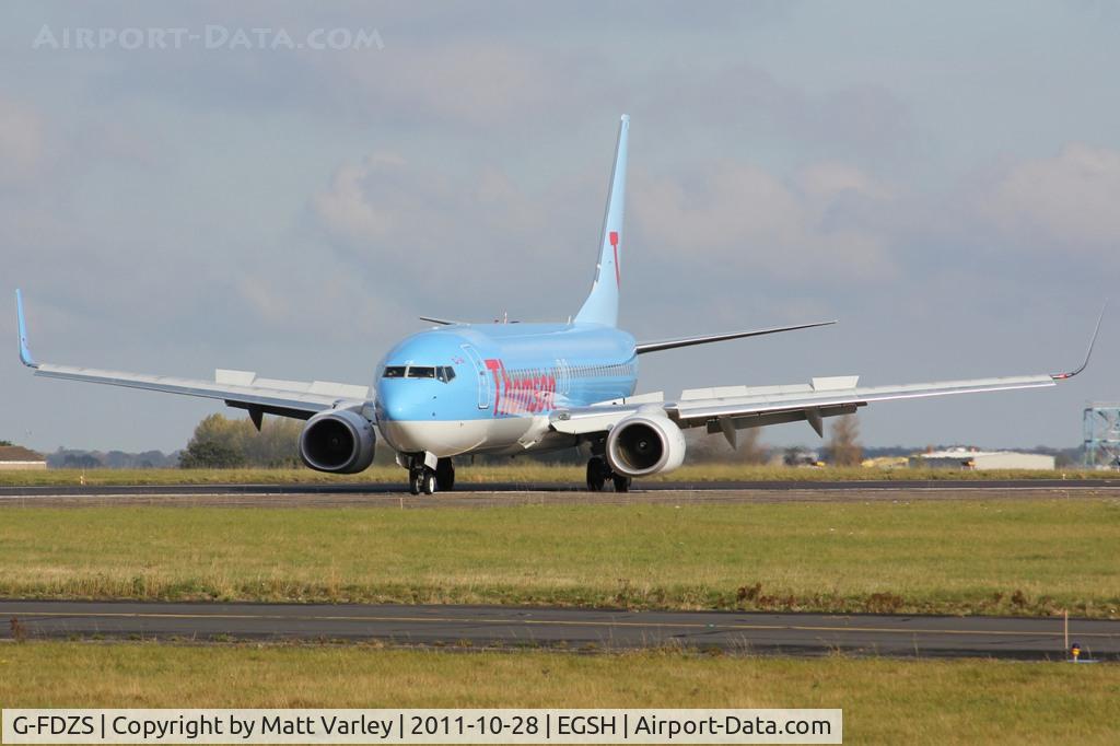G-FDZS, 2009 Boeing 737-8K5 C/N 35147, arriving at EGSH
