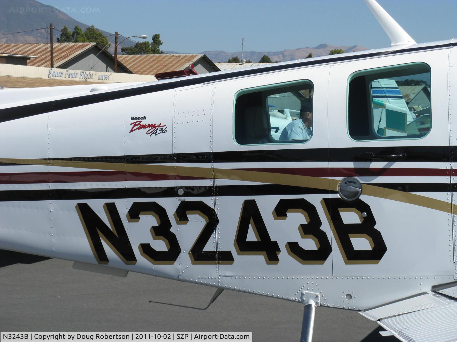 N3243B, 1999 Raytheon Aircraft Company A36 Bonanza C/N E-3243, 1999 Raytheon-Beech A36 BONANZA, Continental IO-550-B 300 Hp, logo