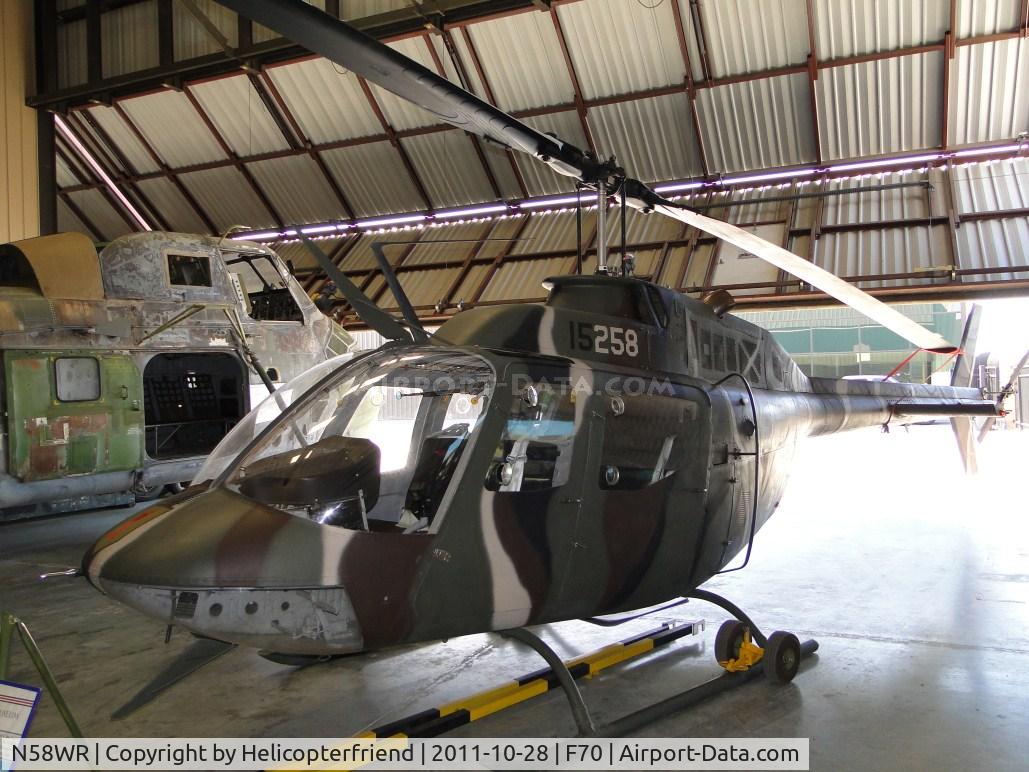 N58WR, 1971 Bell OH-58C C/N 70-15258 (40809), Parked in Wings and Rotors Air Museum in hangar 7
