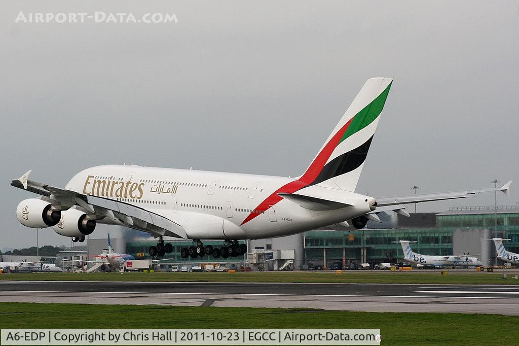 A6-EDP, 2011 Airbus A380-861 C/N 077, Emirates newest A380 making its 3rd visit to Manchester