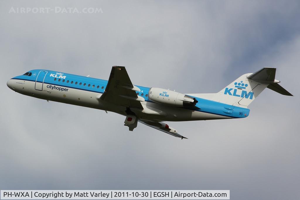 PH-WXA, 1996 Fokker 70 (F-28-0070) C/N 11570, Climbing away from EGSH.