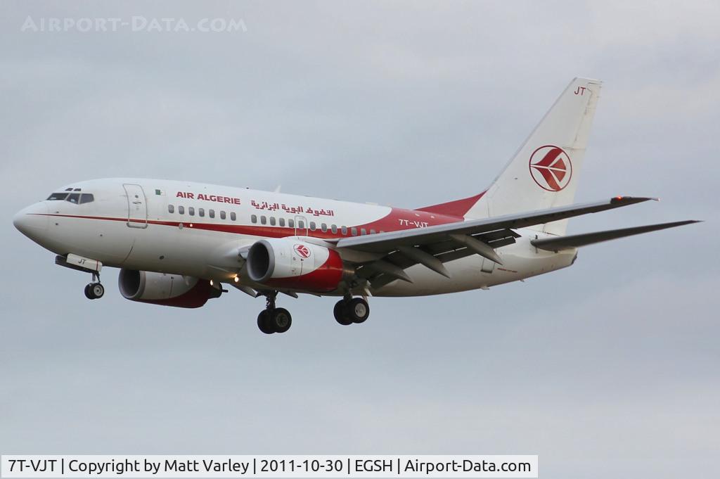 7T-VJT, 2002 Boeing 737-6D6 C/N 30546, Arriving at EGSH for spray.