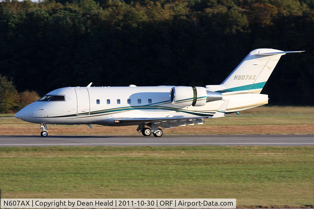 N607AX, 1990 Canadair Challenger 601-3A (CL-600-2B16) C/N 5075, REL Services LLC 1990 Canadair Challenger 601 N607AX rolling out on RWY 5 after arrival from Boca Raton (KBCT).