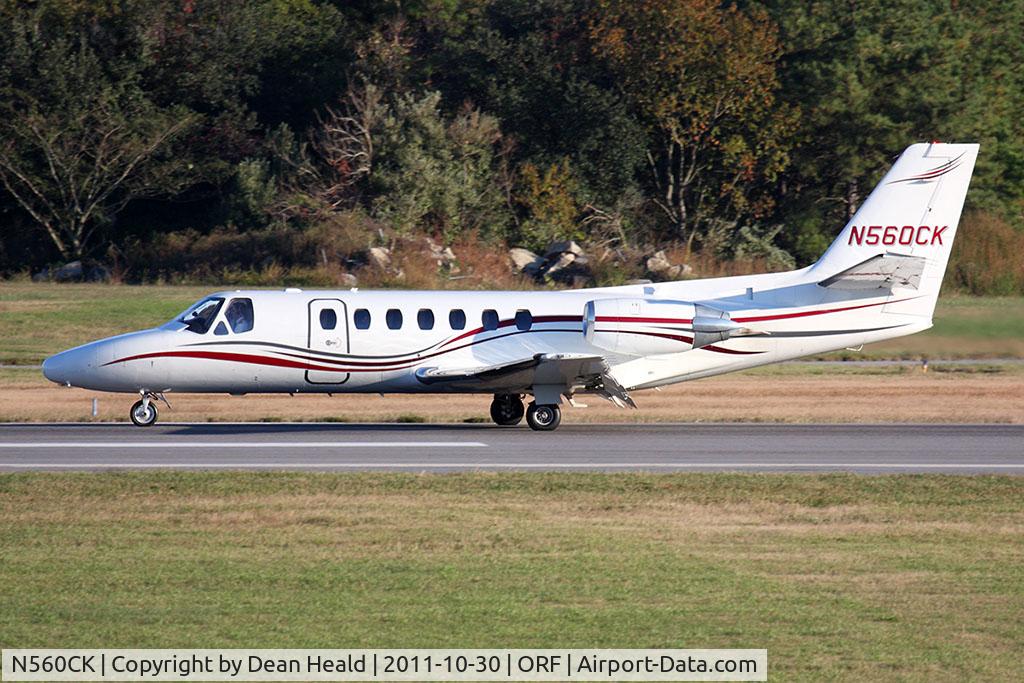 N560CK, 1993 Cessna 560 C/N 560-0207, Causey Aviation, Inc 1993 Cessna 560 Citation V N560CK rolling out on RWY 5 after arrival from Atlantic City Int'l (KACY).