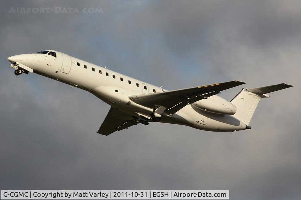 G-CGMC, 1999 Embraer ERJ-135ER (EMB-135ER) C/N 145198, East flight 76H climbing out of EGSH.