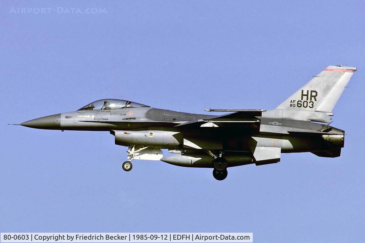 80-0603, 1980 General Dynamics F-16A Fighting Falcon C/N 61-234, on final