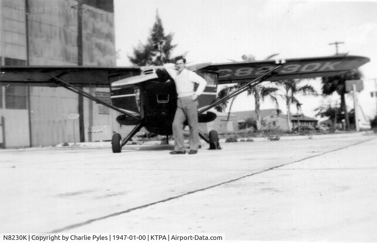 N8230K, 1946 Stinson 108-1 Voyager C/N 108-1230, 3 kids fly to Tampa from Cincinnati Lunken in January 1947 and return. Photo is from the collection of Robert Gardner. If you own this airplane, we'd like to see a current photo and we can share more with you.