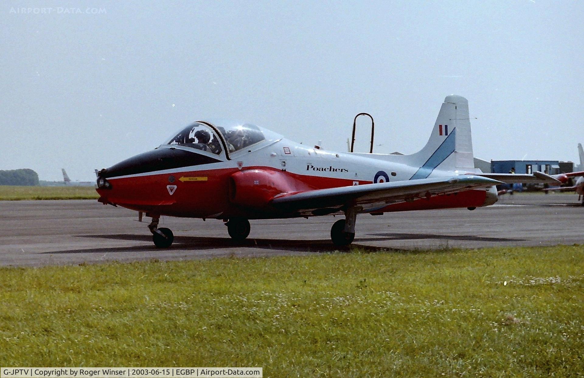 G-JPTV, 1971 BAC 84 Jet Provost T.5A C/N EEP/JP/1005, Was XW355 in RAF service. Seen at Kemble in newly applied 1970's Poachers aerobatic team scheme carried by the lead aircraft XW354 in the mid 1970's.