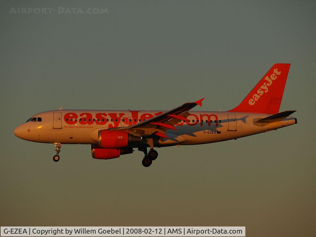 G-EZEA, 2003 Airbus A319-111 C/N 2119, Landing on Schiphol Airport on runway 18C